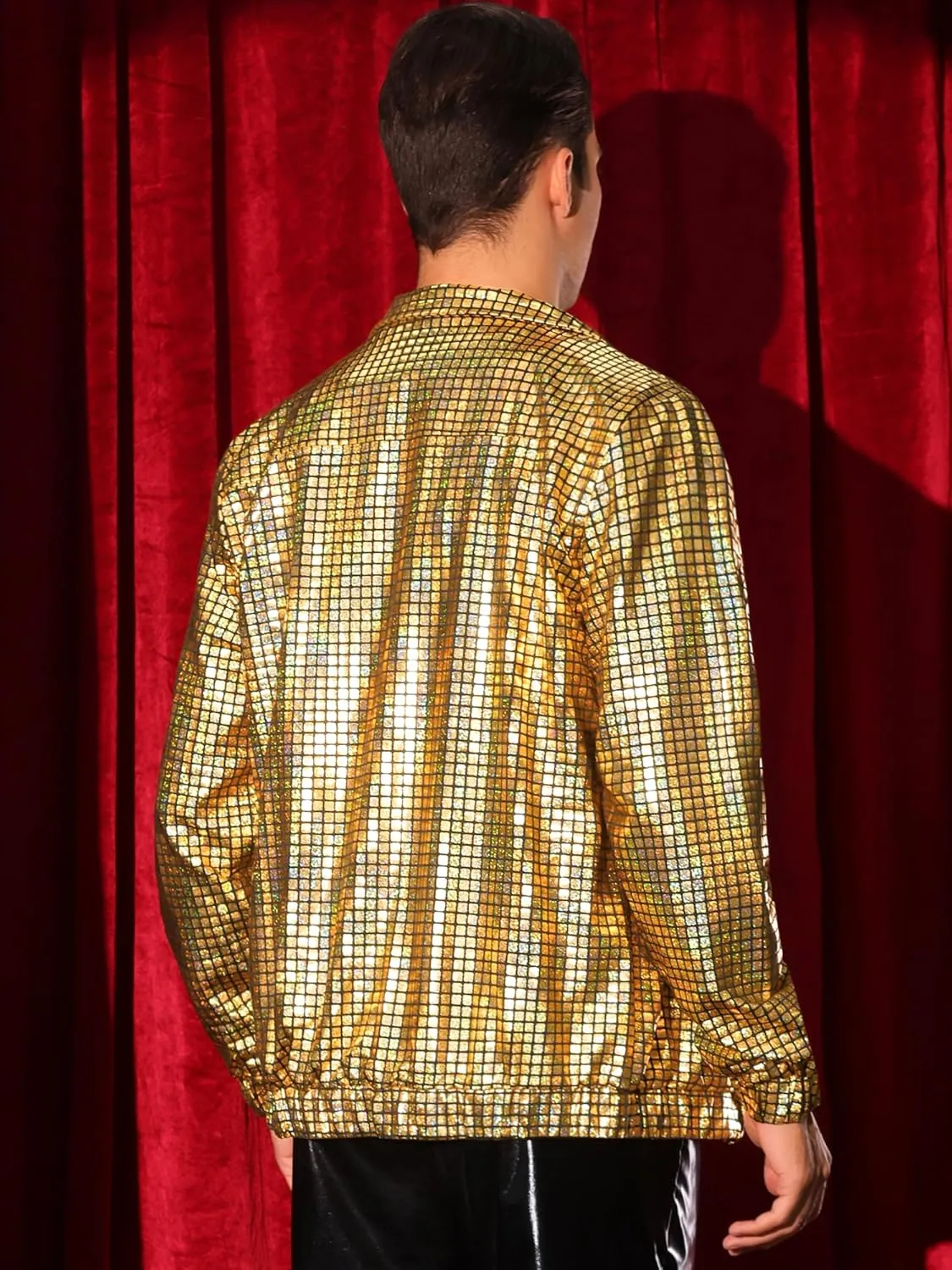 Lars Amadeus Metallic Jacket for Men's Long Sleeve Stand Collar Party Disco Shiny Holographic Jackets