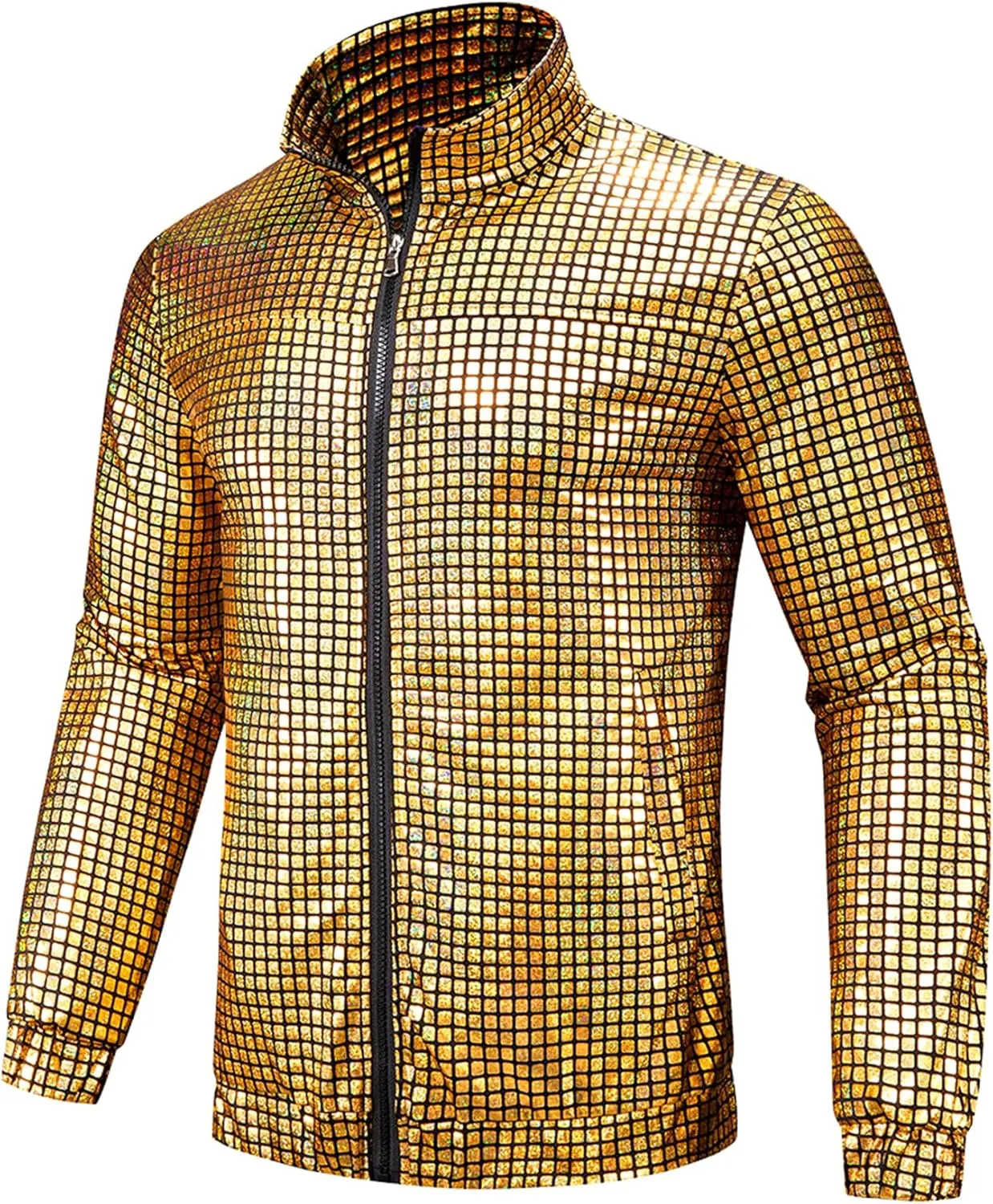 Lars Amadeus Metallic Jacket for Men's Long Sleeve Stand Collar Party Disco Shiny Holographic Jackets