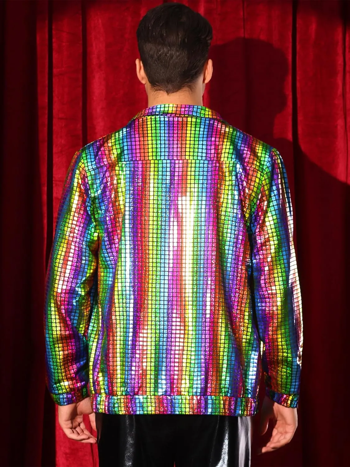 Lars Amadeus Metallic Jacket for Men's Long Sleeve Stand Collar Party Disco Shiny Holographic Jackets