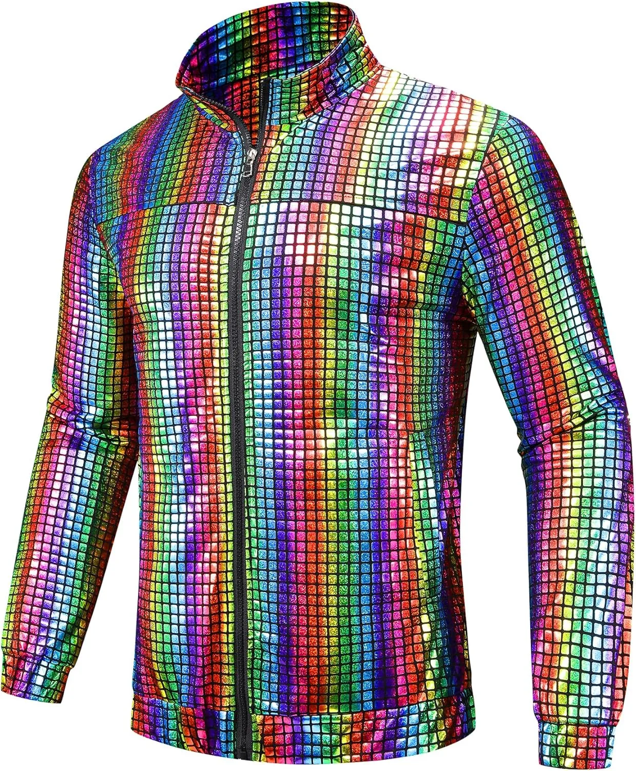 Lars Amadeus Metallic Jacket for Men's Long Sleeve Stand Collar Party Disco Shiny Holographic Jackets