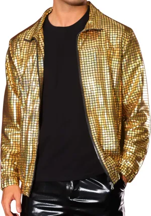 Lars Amadeus Metallic Jacket for Men's Long Sleeve Stand Collar Party Disco Shiny Holographic Jackets