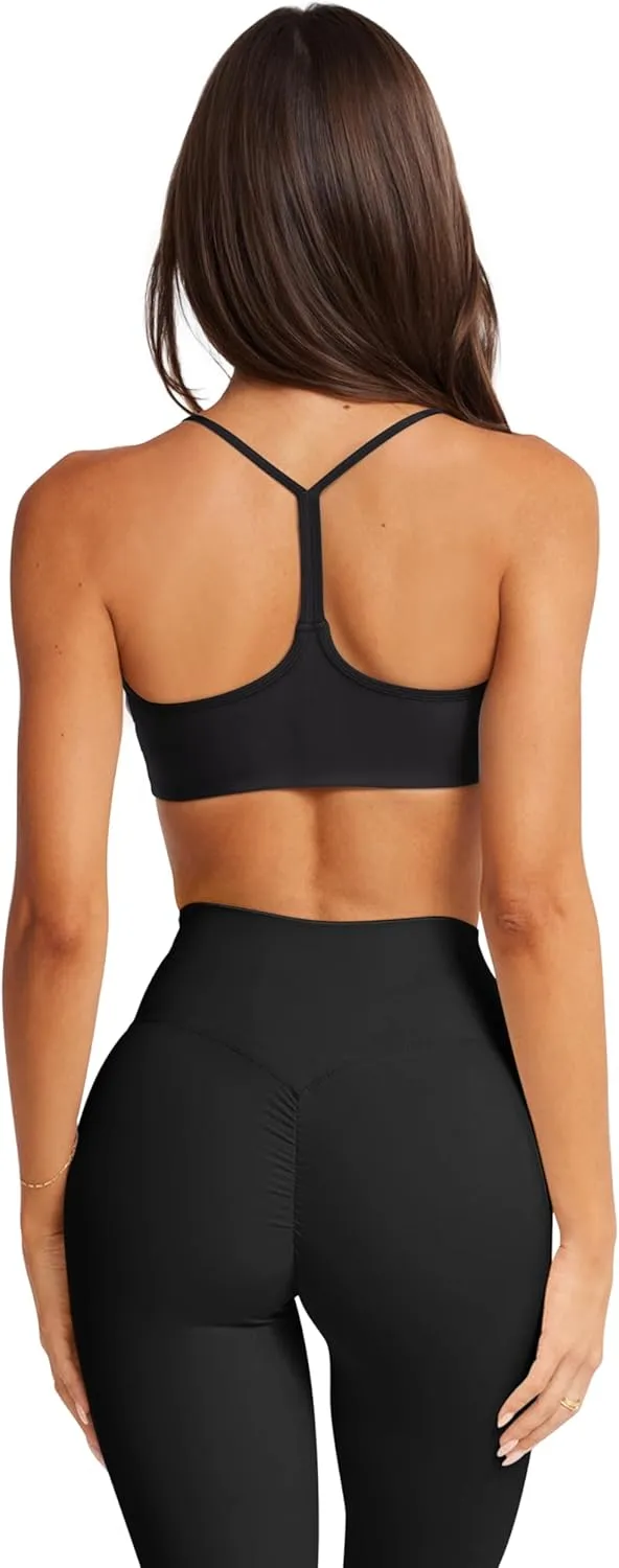 LASLULU Womens Sexy Y Back Sports Bra Padded Racerback Spaghetti Strap Workout Yoga Gym Athletic Bras Tops Bralettes