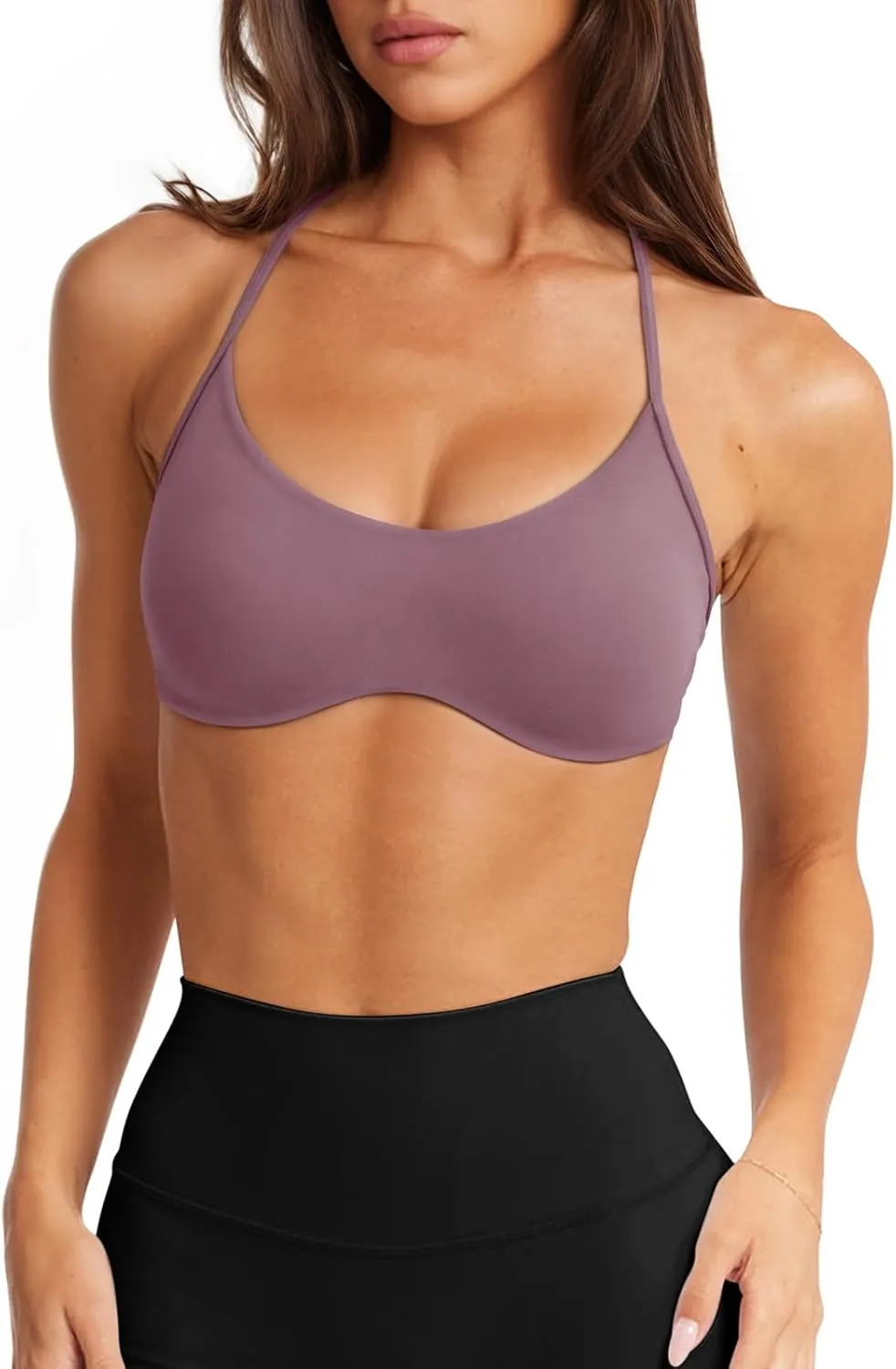 LASLULU Womens Sexy Y Back Sports Bra Padded Racerback Spaghetti Strap Workout Yoga Gym Athletic Bras Tops Bralettes