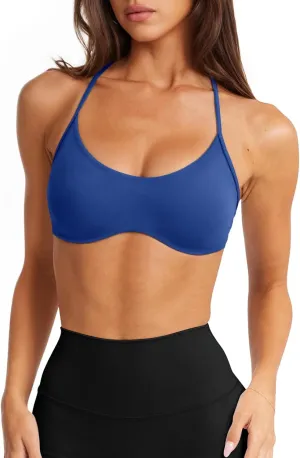 LASLULU Womens Sexy Y Back Sports Bra Padded Racerback Spaghetti Strap Workout Yoga Gym Athletic Bras Tops Bralettes