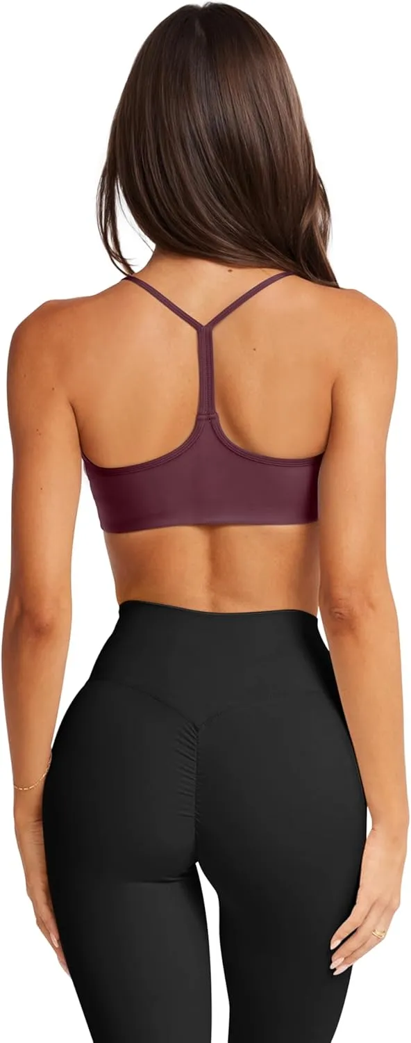 LASLULU Womens Sexy Y Back Sports Bra Padded Racerback Spaghetti Strap Workout Yoga Gym Athletic Bras Tops Bralettes