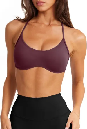 LASLULU Womens Sexy Y Back Sports Bra Padded Racerback Spaghetti Strap Workout Yoga Gym Athletic Bras Tops Bralettes