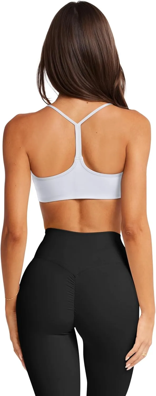 LASLULU Womens Sexy Y Back Sports Bra Padded Racerback Spaghetti Strap Workout Yoga Gym Athletic Bras Tops Bralettes