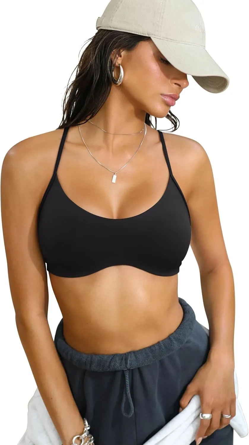 LASLULU Womens Sexy Y Back Sports Bra Padded Racerback Spaghetti Strap Workout Yoga Gym Athletic Bras Tops Bralettes