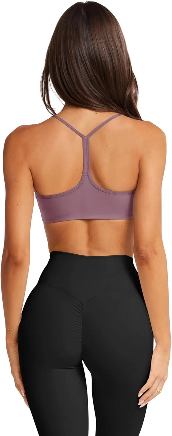 LASLULU Womens Sexy Y Back Sports Bra Padded Racerback Spaghetti Strap Workout Yoga Gym Athletic Bras Tops Bralettes
