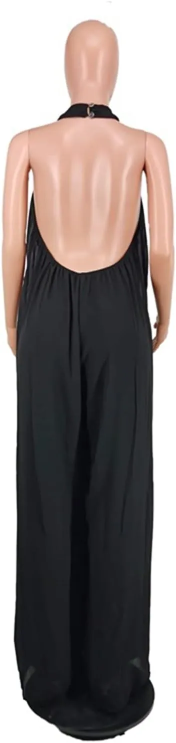 Lisa Colly Women's Sexy Casual Clubwear Wide Leg Jumpsuits Halter Sleeveless Party Chiffon Pants Long Rompers
