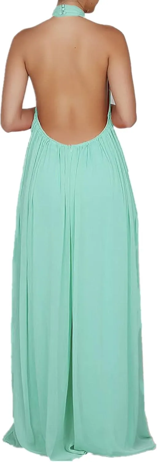 Lisa Colly Women's Sexy Casual Clubwear Wide Leg Jumpsuits Halter Sleeveless Party Chiffon Pants Long Rompers