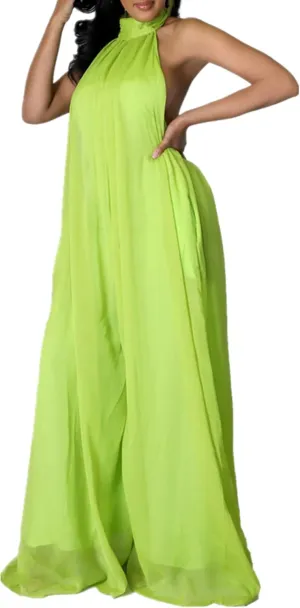 Lisa Colly Women's Sexy Casual Clubwear Wide Leg Jumpsuits Halter Sleeveless Party Chiffon Pants Long Rompers