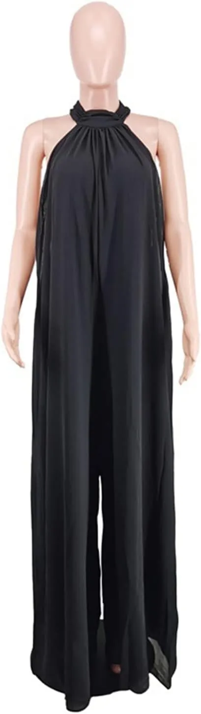 Lisa Colly Women's Sexy Casual Clubwear Wide Leg Jumpsuits Halter Sleeveless Party Chiffon Pants Long Rompers