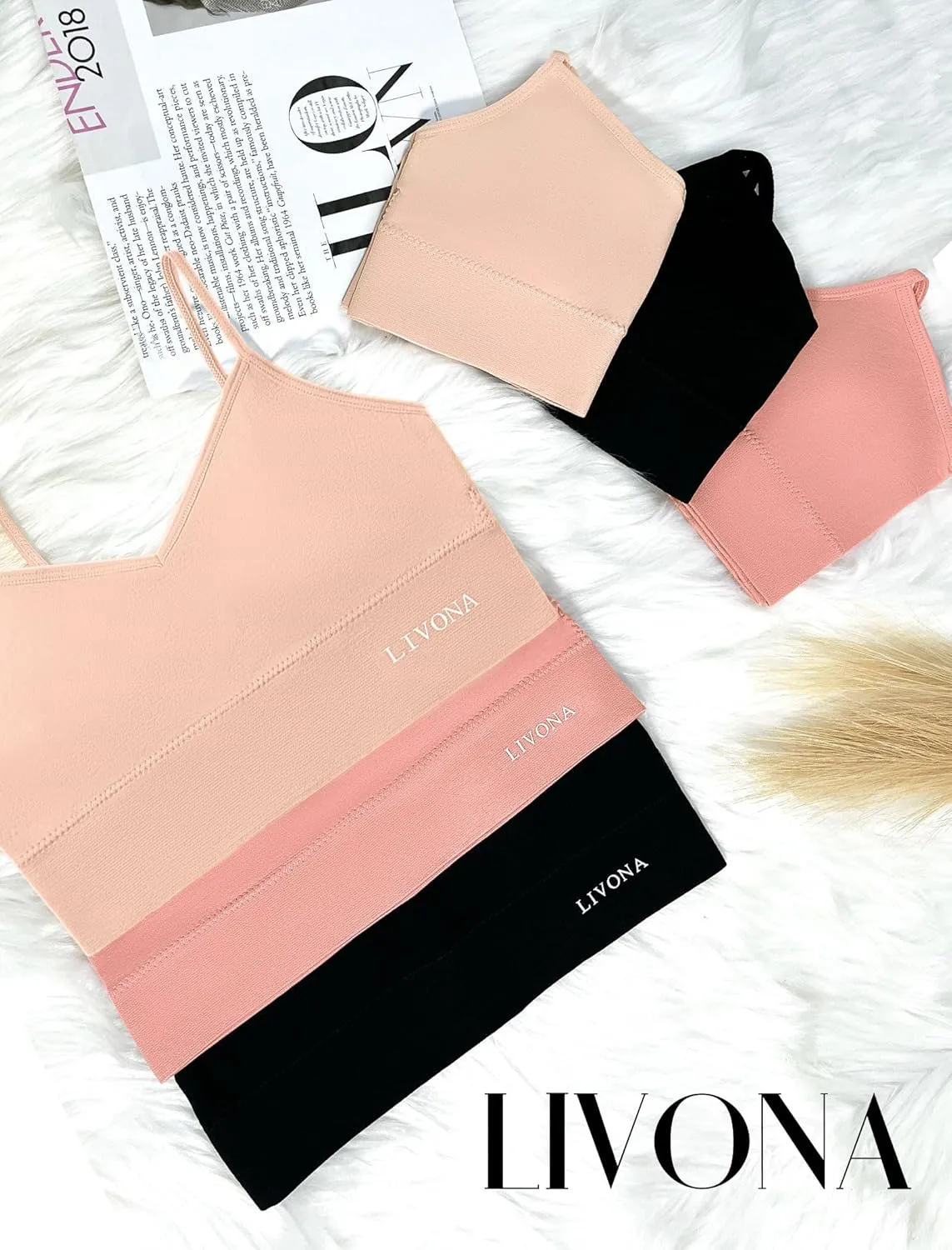 Livona 6 Pack Sports Bras for Girls - Padded, Crop Cami Tank Top (6-14)
