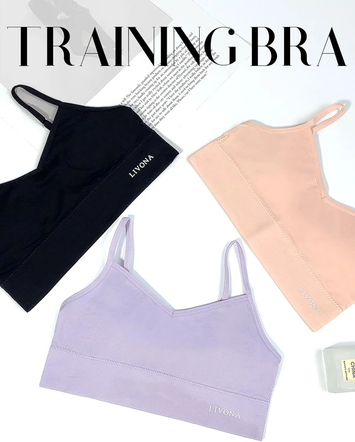 Livona 6 Pack Sports Bras for Girls - Padded, Crop Cami Tank Top (6-14)