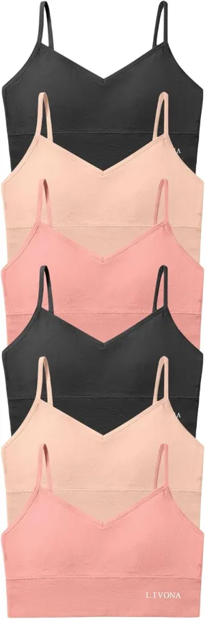 Livona 6 Pack Sports Bras for Girls - Padded, Crop Cami Tank Top (6-14)