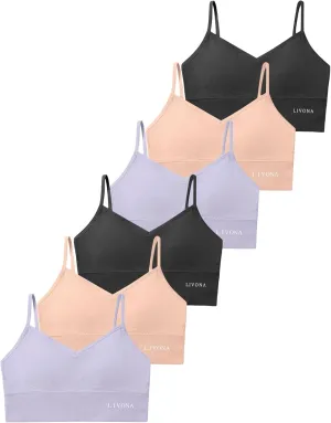 Livona 6 Pack Sports Bras for Girls - Padded, Crop Cami Tank Top (6-14)