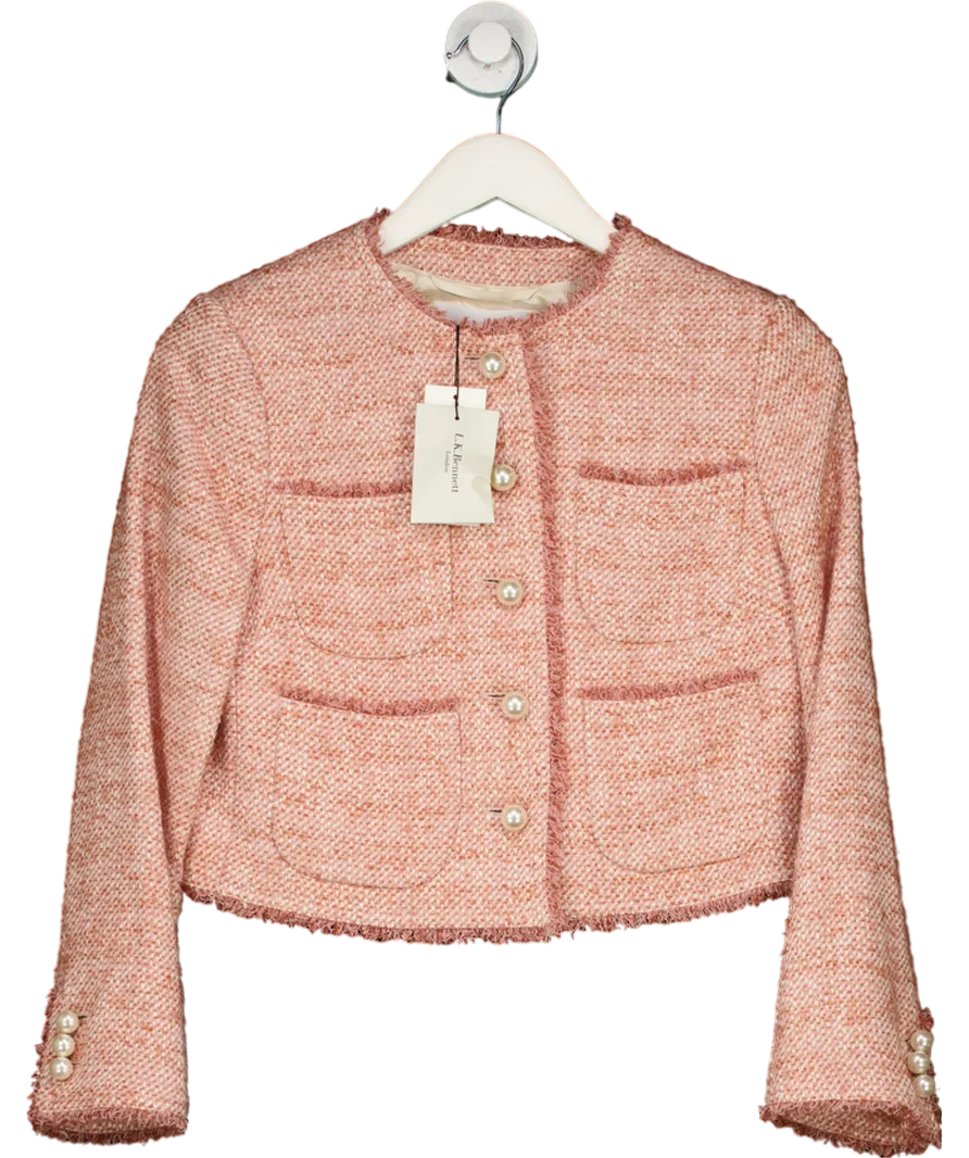 LK Bennett Pink Celeste Cropped Tweed Jacket UK 8