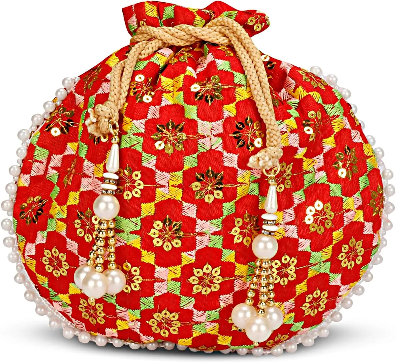 LONGING TO BUY Women's Embroidered Potli Purse Bag Pouch | Indian Designer Potli Organize Pouch, Potli Bags for Wedding