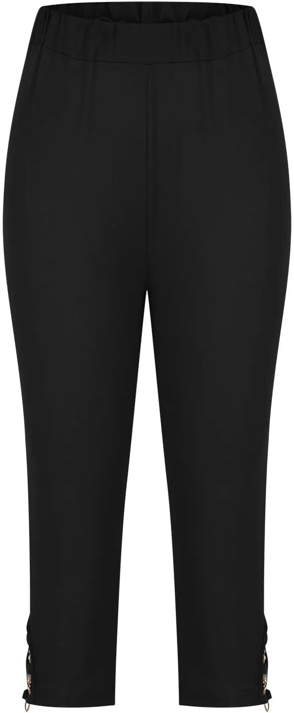 maisdgop Women's Capri Pants Tummy Control Knee Length Yoga Leggings Casual Sexy Solid Cutout High Waisted Cropped Pant