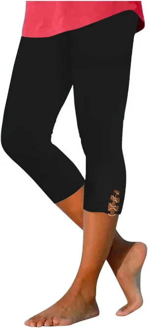 maisdgop Women's Capri Pants Tummy Control Knee Length Yoga Leggings Casual Sexy Solid Cutout High Waisted Cropped Pant