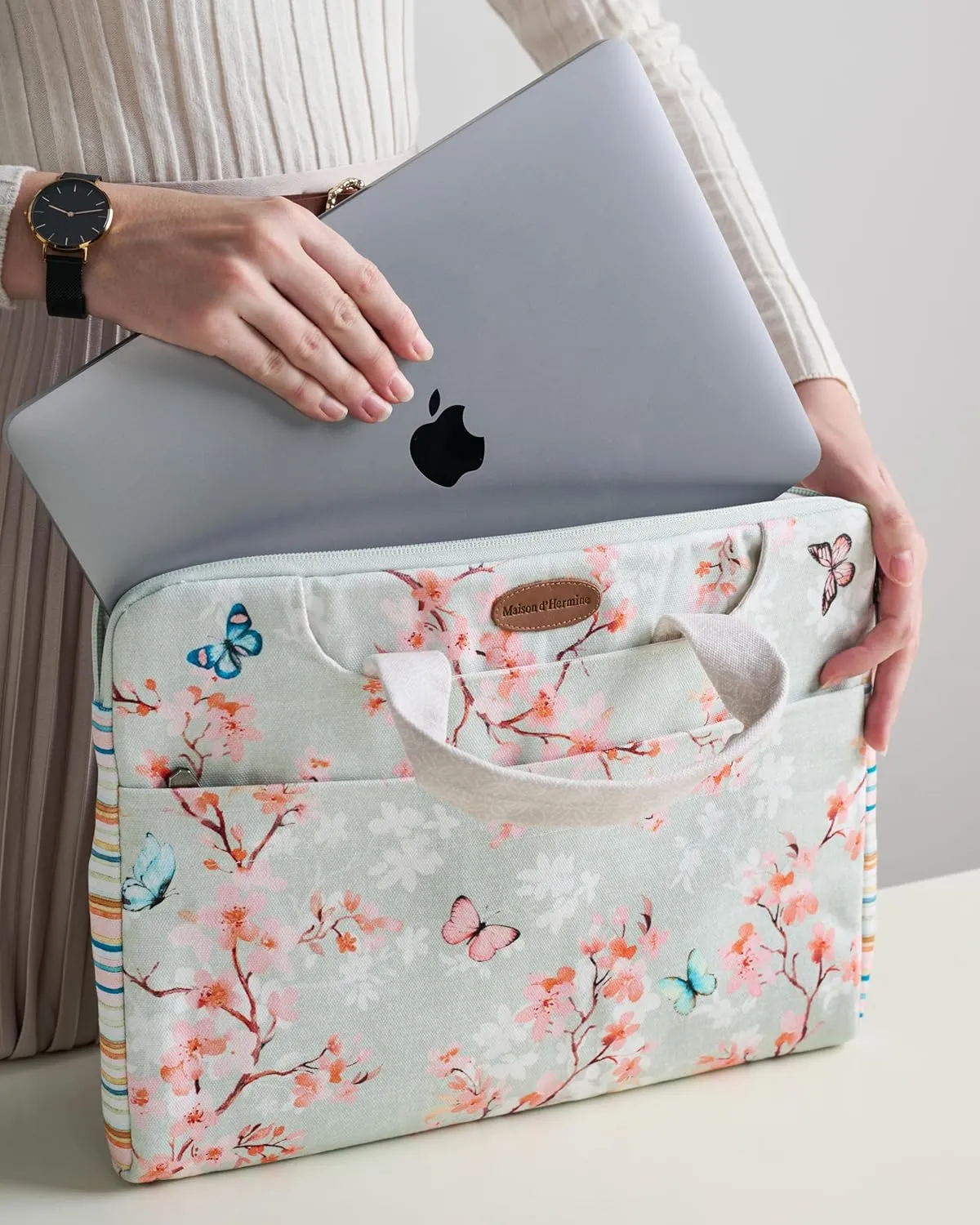 Maison d'Hermine Laptop Bag upto 15.6 inch Stain and water repellent Cotton canvas - Blossom In Spring