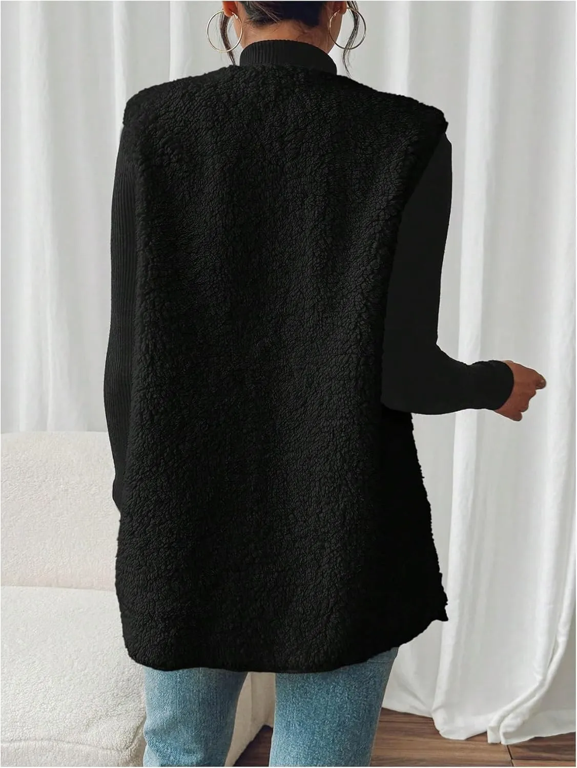 MakeMeChic Women's Button Down Fleece Vest Jacket V Neck Sleeveless Pocket Vest Top Coat Jackets