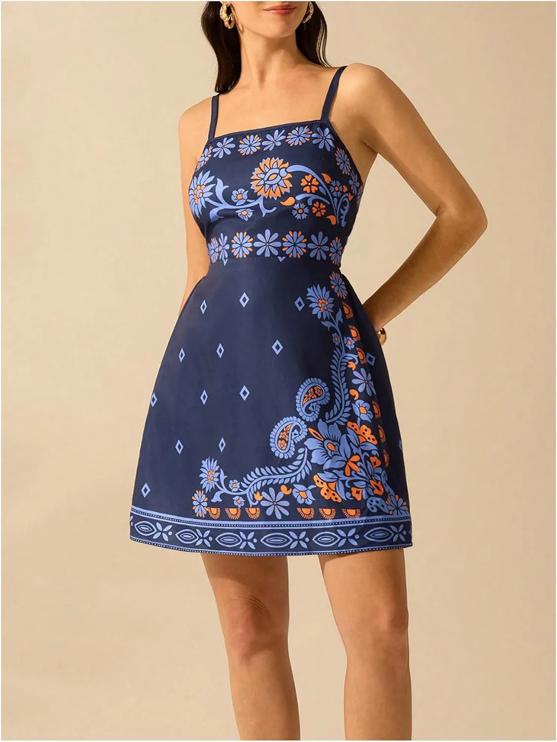 MakeMeChic Women's Floral Boho Dress Sleeveless Vacation Mini Short Dress Tie Backless Sundress