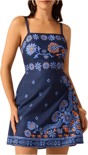 MakeMeChic Women's Floral Boho Dress Sleeveless Vacation Mini Short Dress Tie Backless Sundress