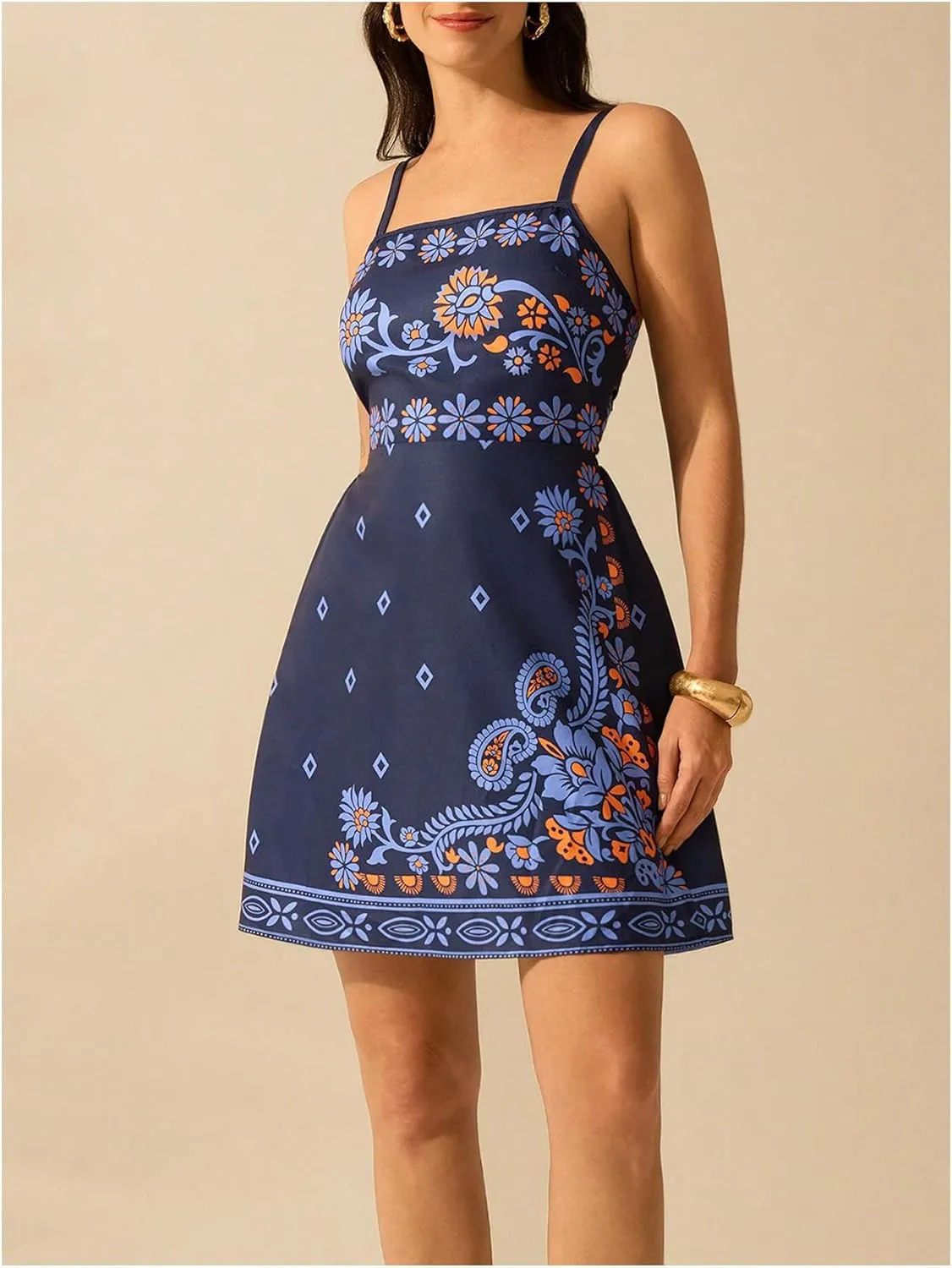 MakeMeChic Women's Floral Boho Dress Sleeveless Vacation Mini Short Dress Tie Backless Sundress