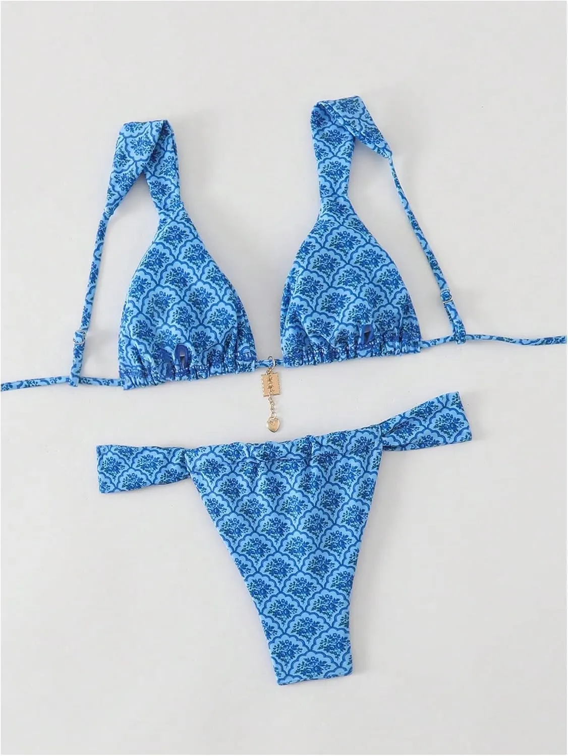 MakeMeChic Women's Floral Print 2 Piece Bikini Sets Tie Back Triangle Thong Bathing Suit Swimsuit