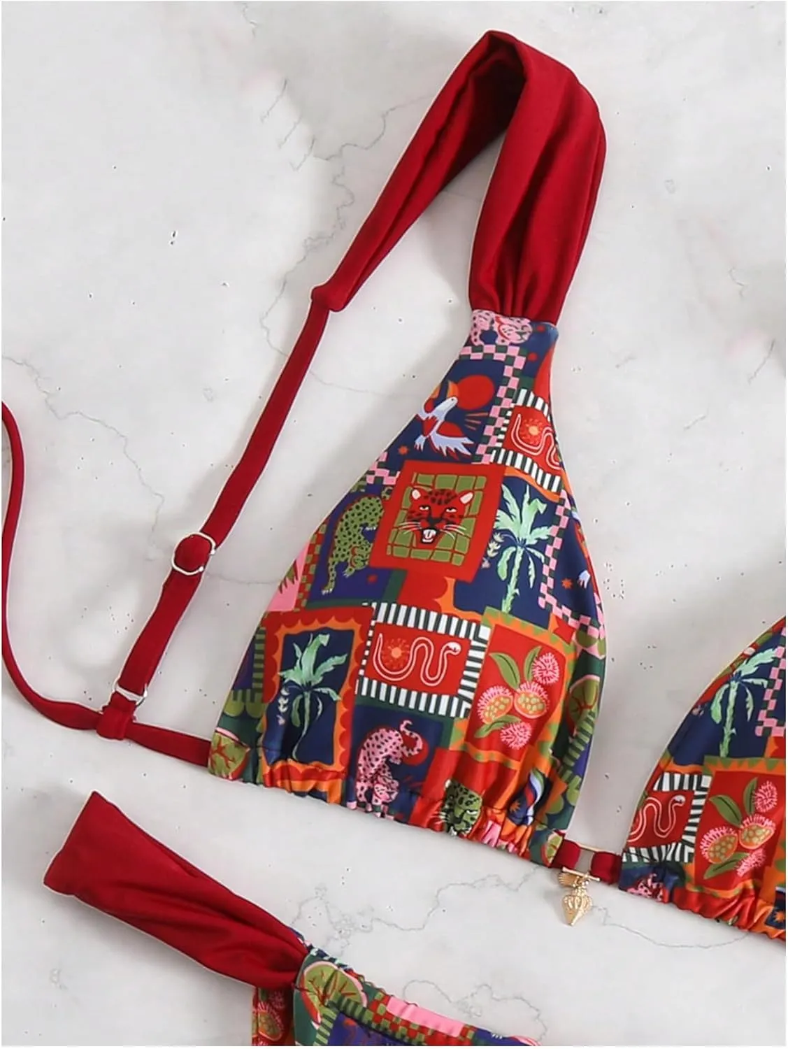 MakeMeChic Women's Floral Print 2 Piece Bikini Sets Tie Back Triangle Thong Bathing Suit Swimsuit