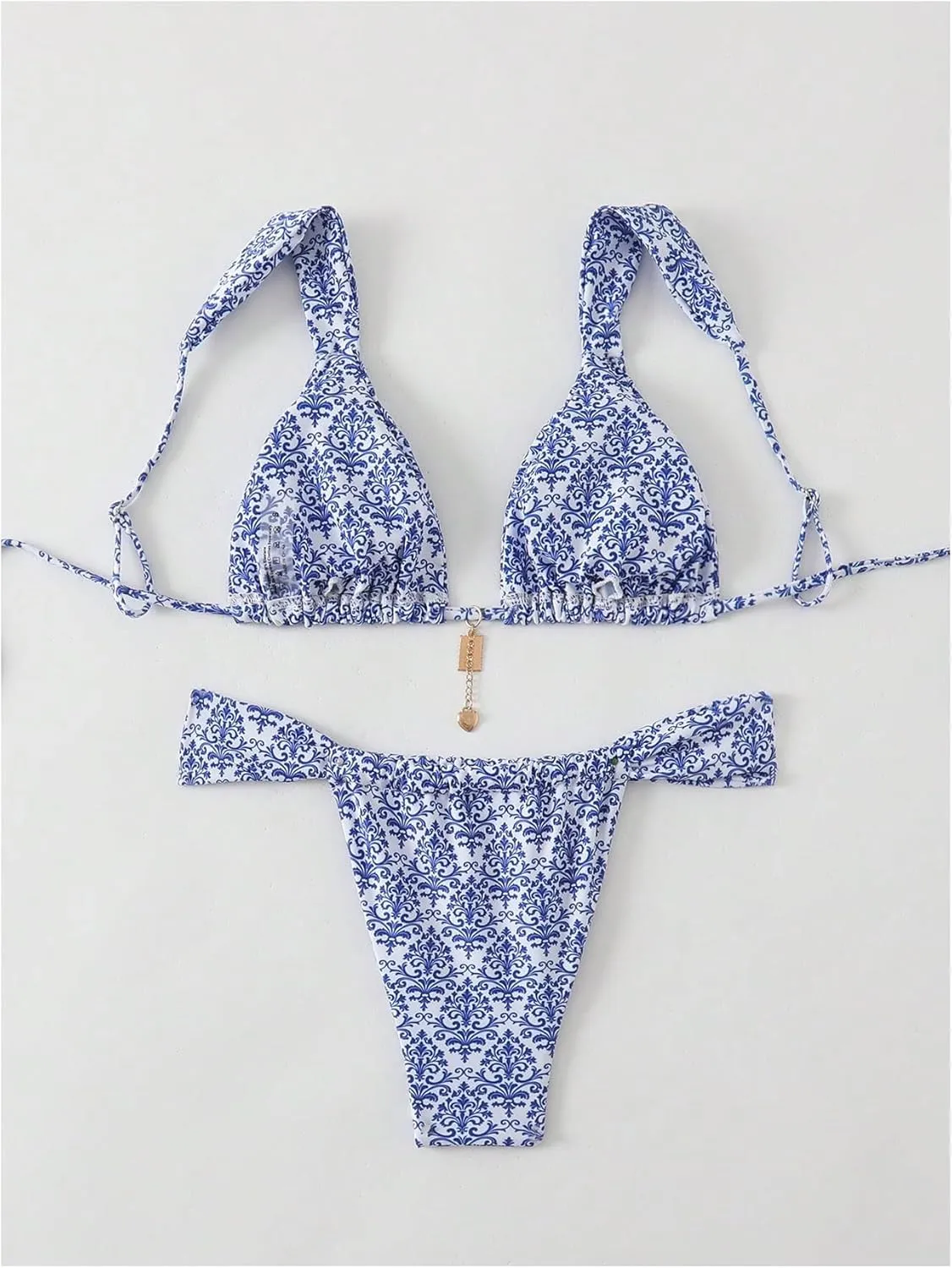 MakeMeChic Women's Floral Print 2 Piece Bikini Sets Tie Back Triangle Thong Bathing Suit Swimsuit