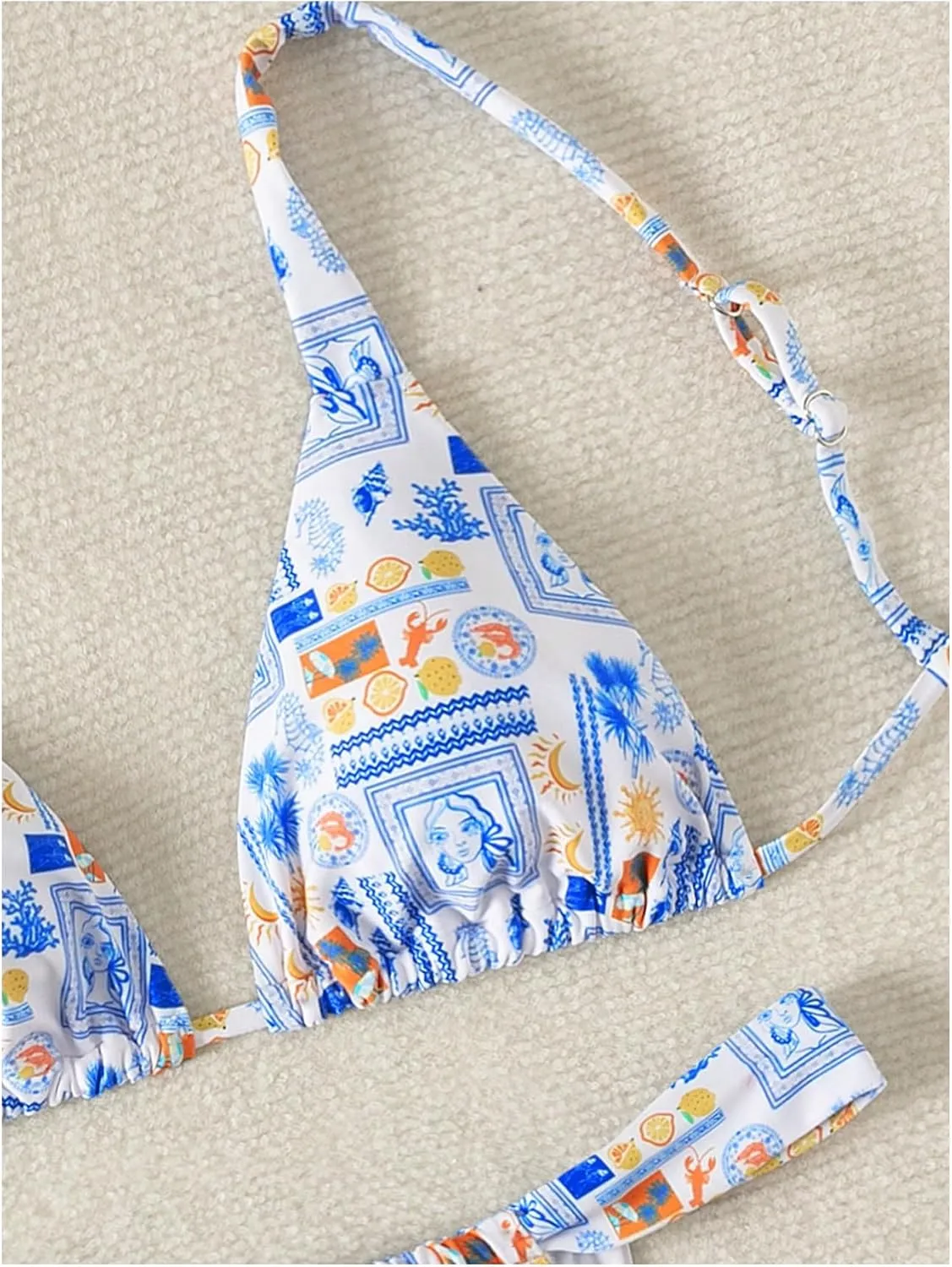 MakeMeChic Women's Floral Print 2 Piece Bikini Sets Tie Back Triangle Thong Bathing Suit Swimsuit