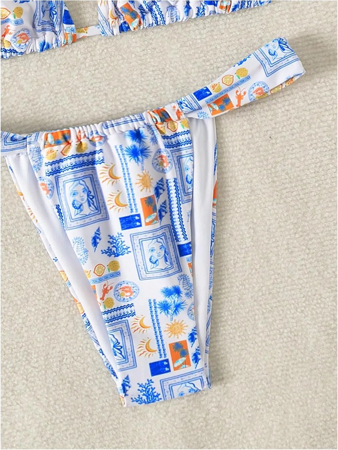 MakeMeChic Women's Floral Print 2 Piece Bikini Sets Tie Back Triangle Thong Bathing Suit Swimsuit