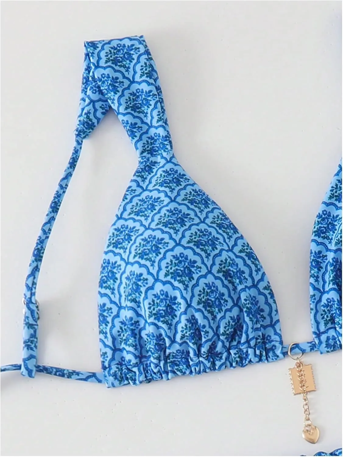 MakeMeChic Women's Floral Print 2 Piece Bikini Sets Tie Back Triangle Thong Bathing Suit Swimsuit