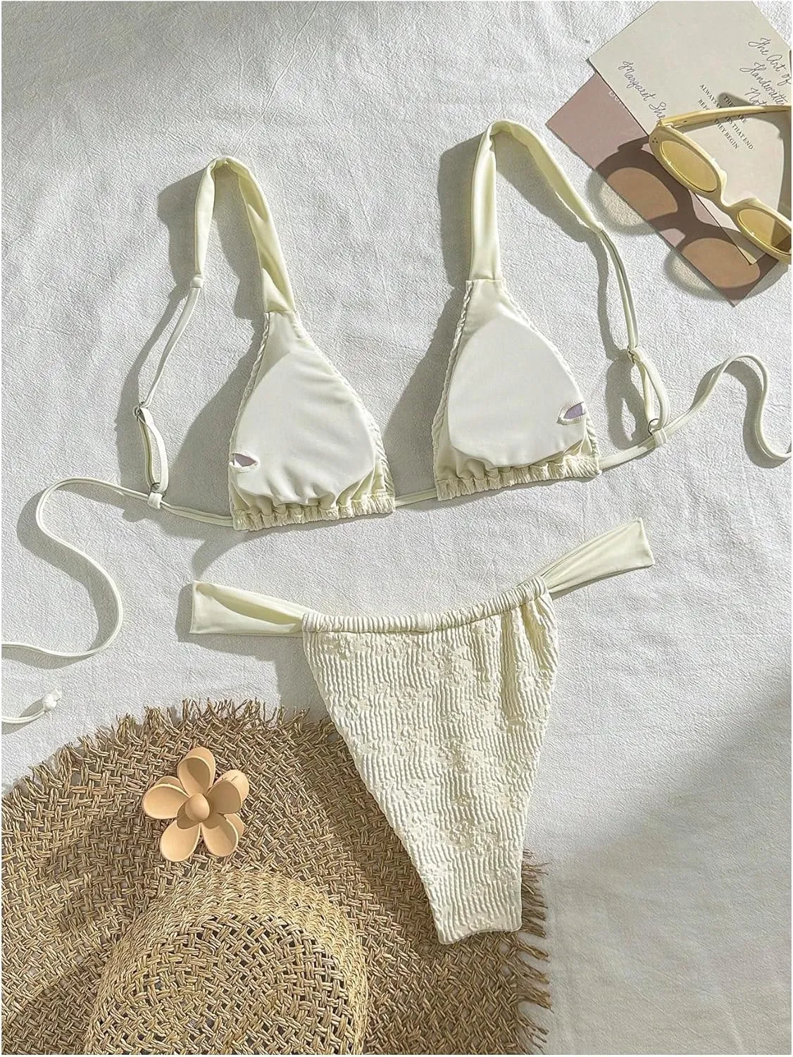 MakeMeChic Women's Floral Print 2 Piece Bikini Sets Tie Back Triangle Thong Bathing Suit Swimsuit