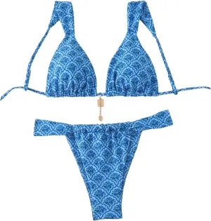 MakeMeChic Women's Floral Print 2 Piece Bikini Sets Tie Back Triangle Thong Bathing Suit Swimsuit