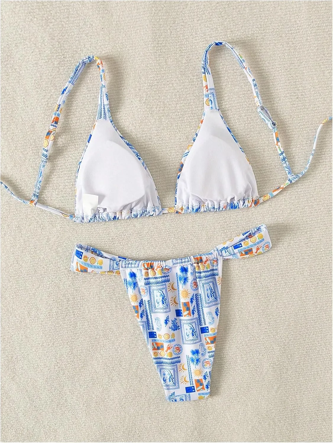 MakeMeChic Women's Floral Print 2 Piece Bikini Sets Tie Back Triangle Thong Bathing Suit Swimsuit