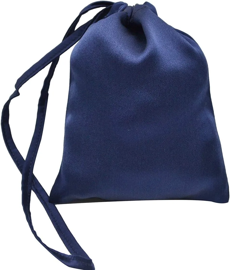 MAXFEEL 100% Silk Travel Bags&Gift Bags with Draw String Solid Dyed Muticolor (Dark Blue)