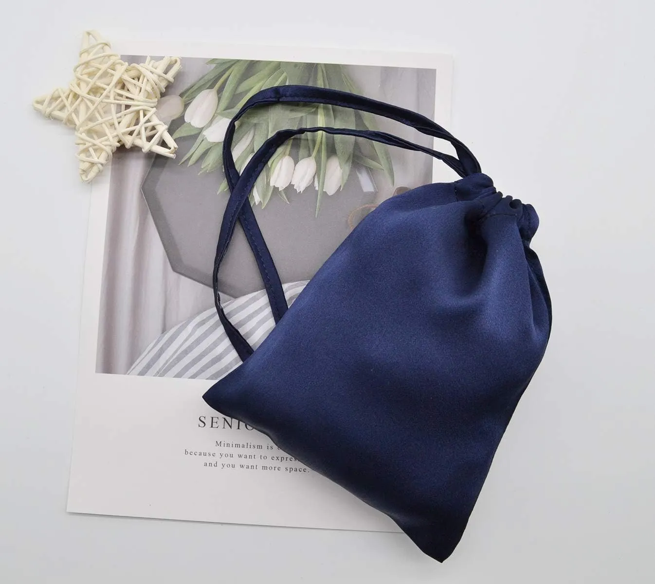 MAXFEEL 100% Silk Travel Bags&Gift Bags with Draw String Solid Dyed Muticolor (Dark Blue)