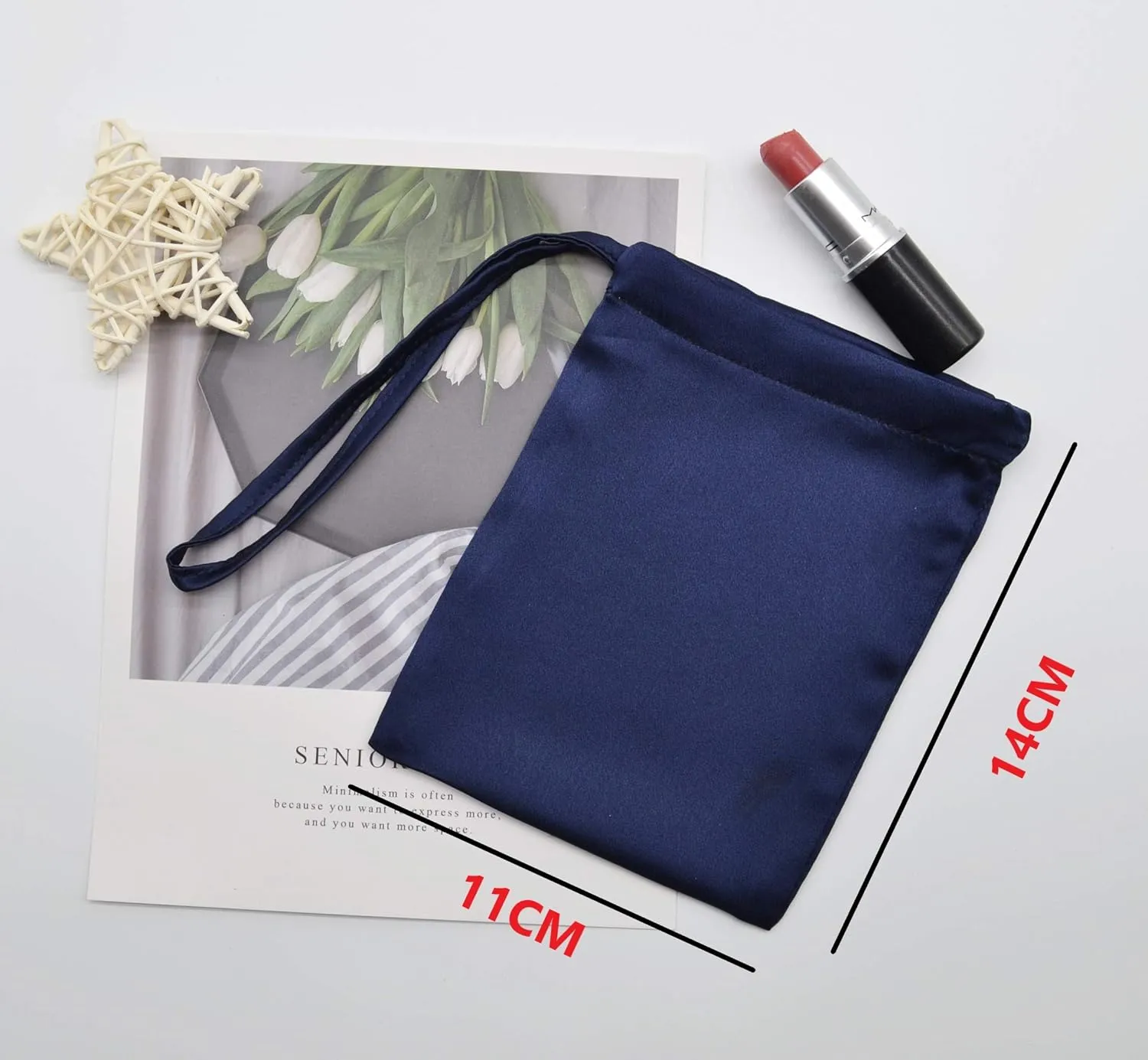 MAXFEEL 100% Silk Travel Bags&Gift Bags with Draw String Solid Dyed Muticolor (Dark Blue)