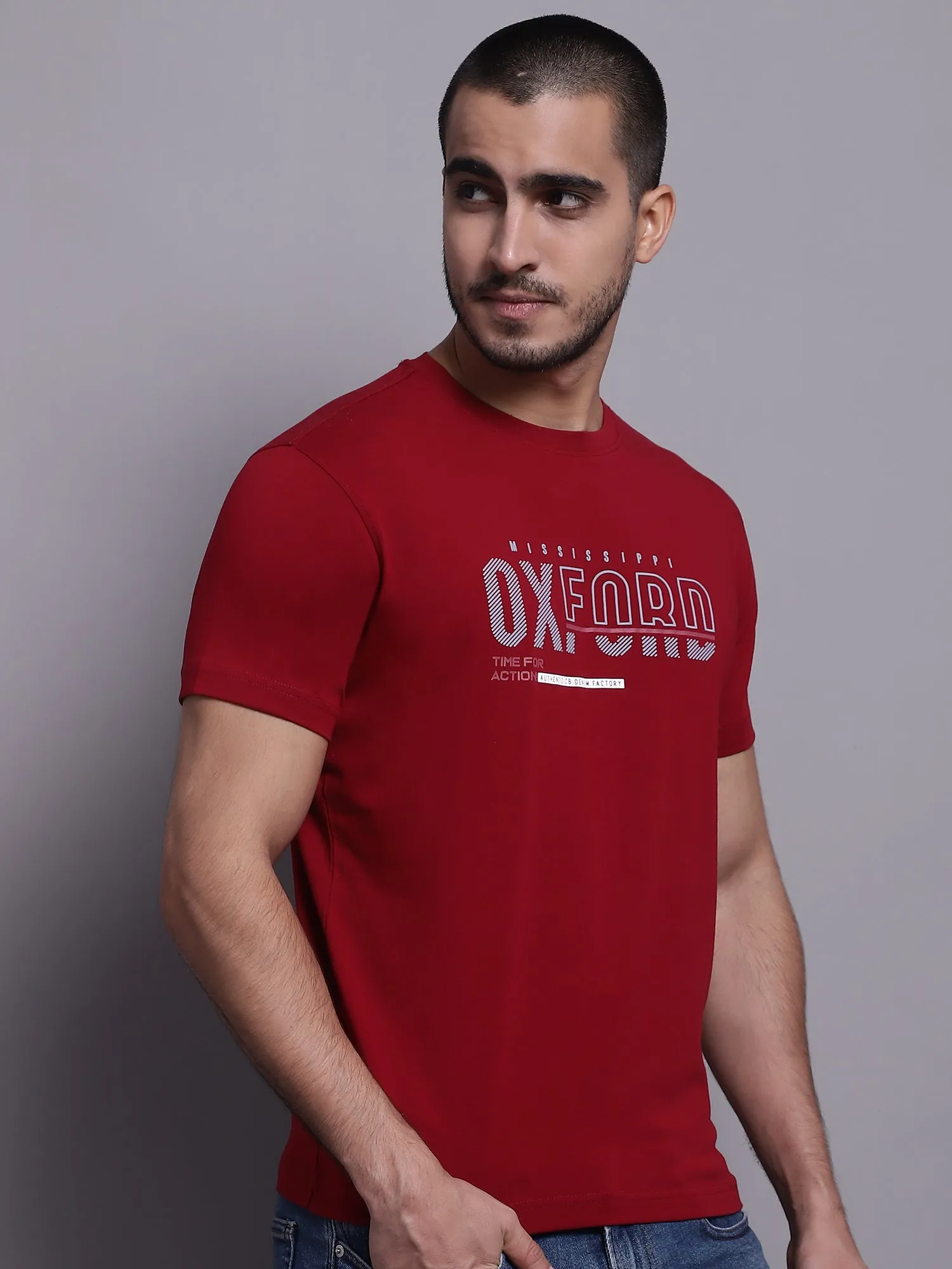 Men Maroon Casual T-Shirt
