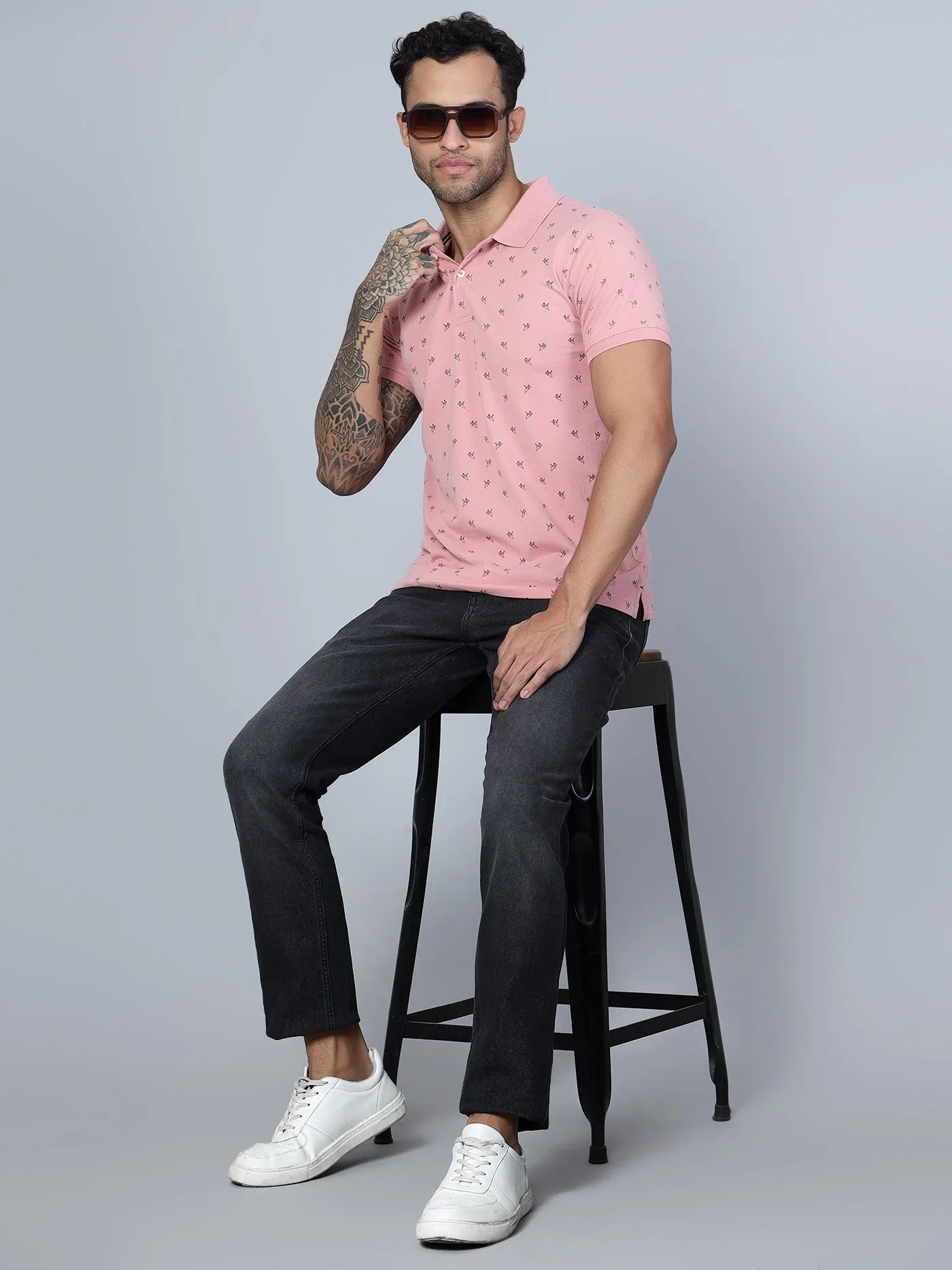 Men Polo Neck Pink T-Shirt