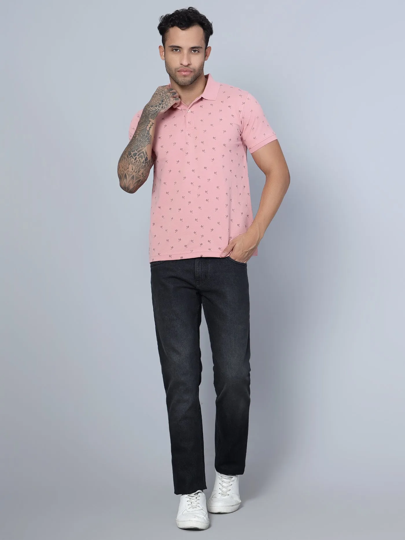 Men Polo Neck Pink T-Shirt