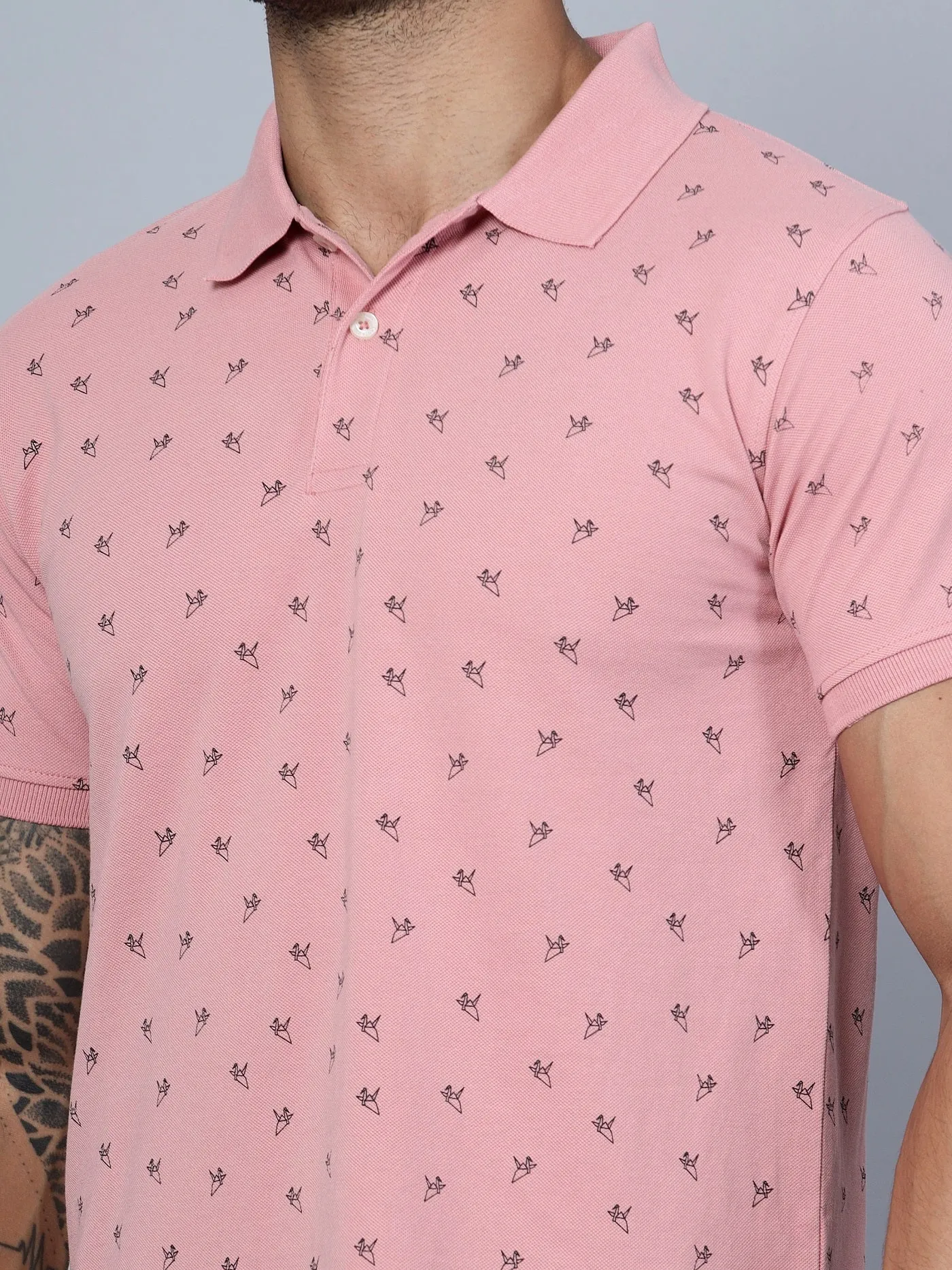 Men Polo Neck Pink T-Shirt