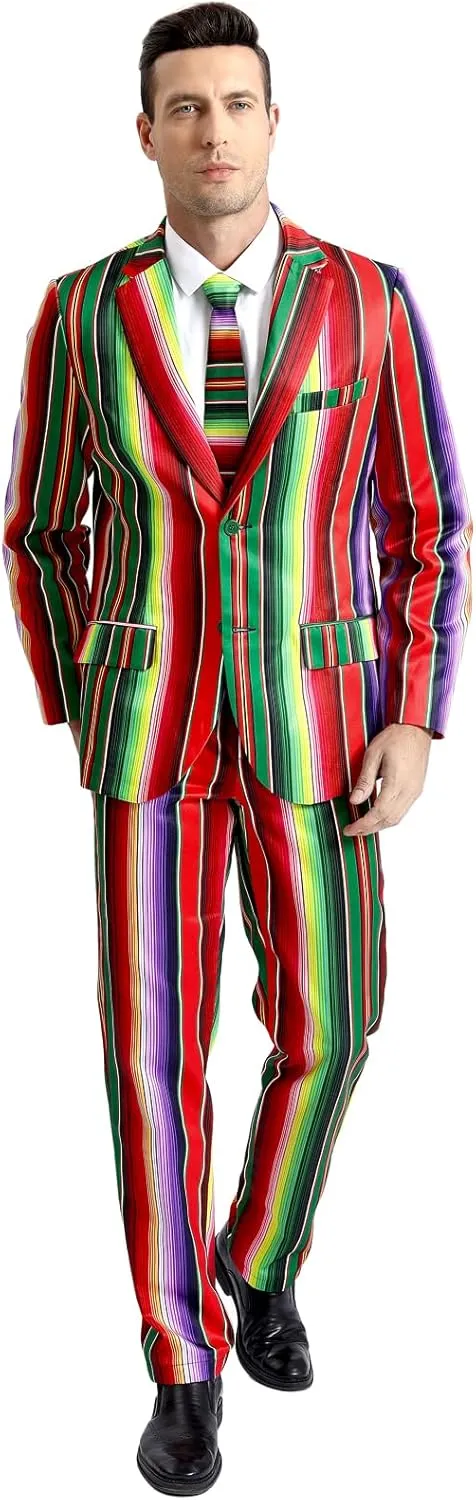 Men's 3-Piece Party Print Suits, Two Button Jacket & Pants & Tie