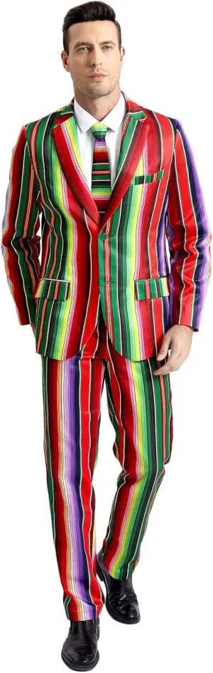 Men's 3-Piece Party Print Suits, Two Button Jacket & Pants & Tie