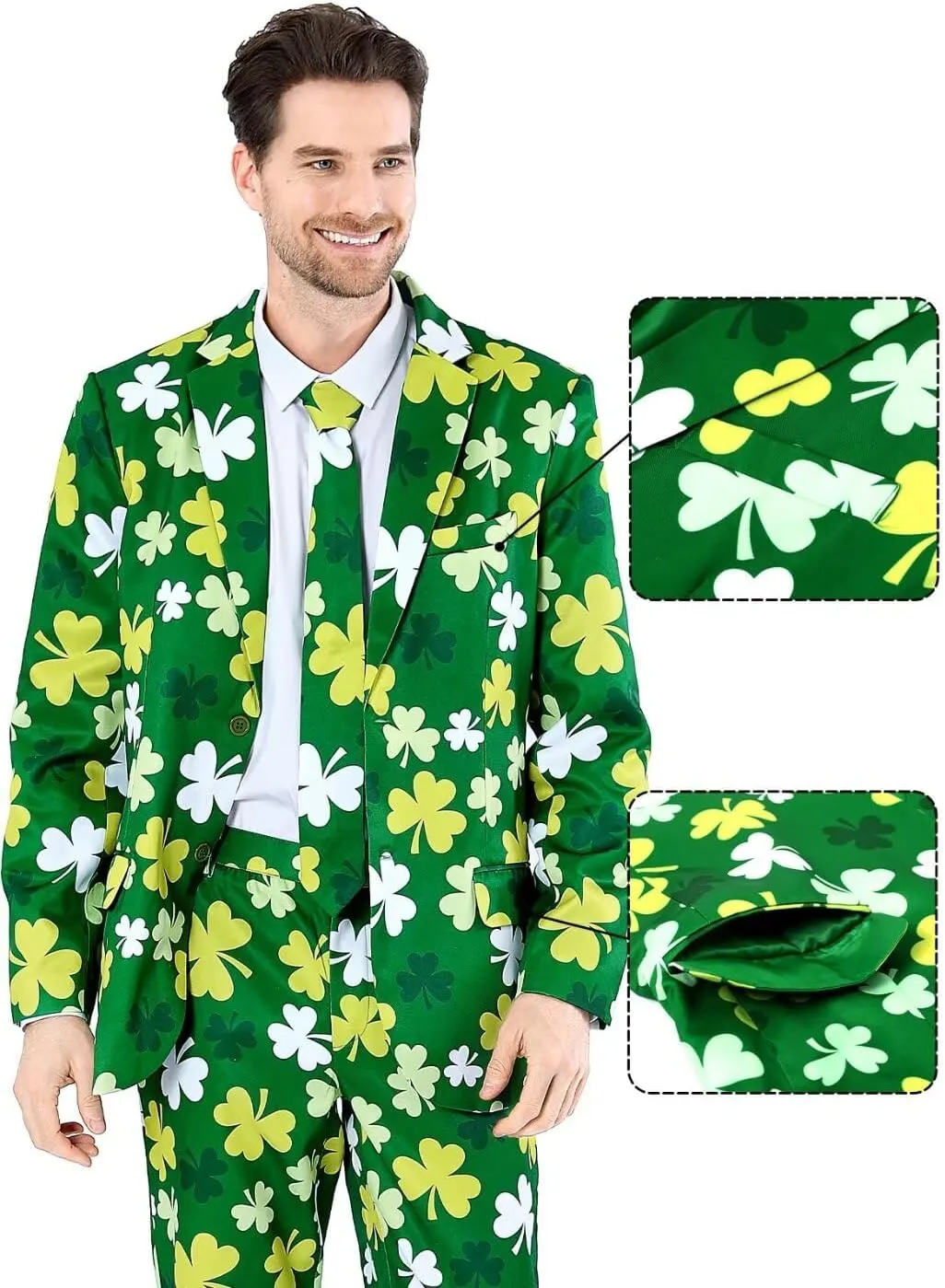 Men's 3-Piece Party Print Suits, Two Button Jacket & Pants & Tie