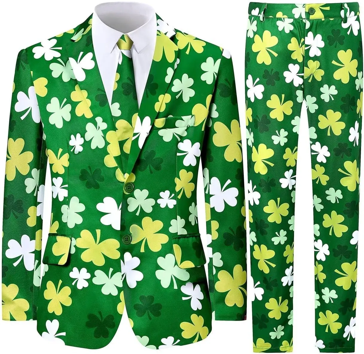 Men's 3-Piece Party Print Suits, Two Button Jacket & Pants & Tie